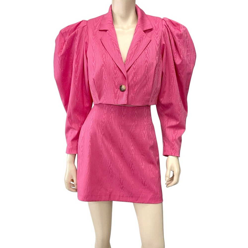 ASOS Skirt Set Women Size 6 Pink Blazer Puff Sleeve Crop Skirt Mini NWT